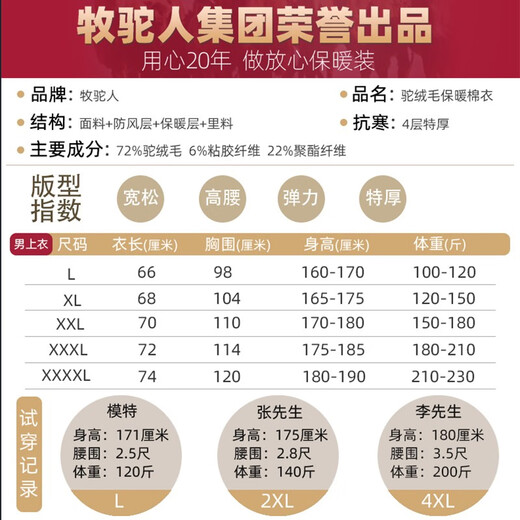 Camel Shepherd Middle-aged and Elderly Camel Hair Cotton Clothes Men's Dad's Clothes Plus Velvet Thickened Cotton Clothes Padded Jacket Grandpa Winter Jacket Jacket Winter Men's Down Jacket XL (Recommended 120-150 Jin Jin equals 0.5 kg)