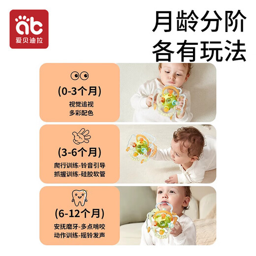 爱贝迪拉曼哈顿手抓球婴儿硅胶可咬牙胶宝宝安抚玩具宝宝硅胶宝宝口欲期 索伦森星 1只装 含收纳盒