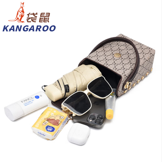 袋鼠2024新款软皮手机包迷你小包包女斜挎包夏天单肩小包 格子-咖啡