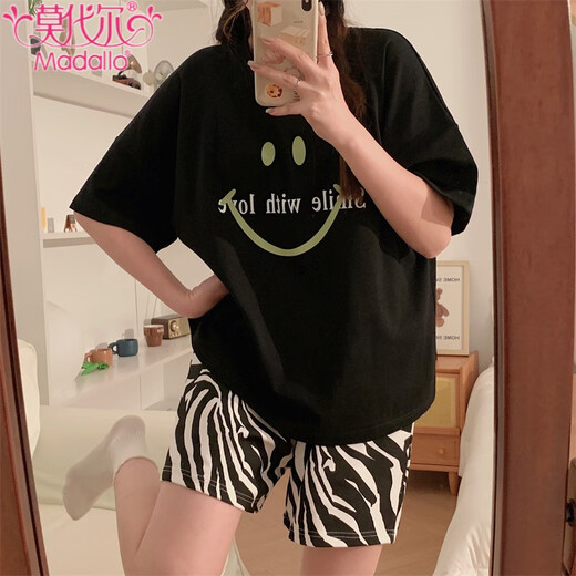 Modal spring and summer new pajamas women's short-sleeved shorts summer cute cartoon loose women's home clothes set can be worn outside Q6627 L - (recommended 95-115 Jin Jin equals 0.5 kg)