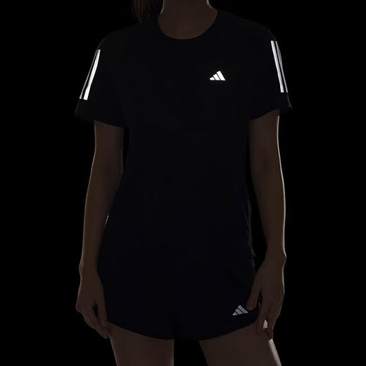 Adidas Ropa para mujeres de manga corta 2025 Summer Nuevo entrenamiento Fitness Running Sportswear cómodo transpirable Camiseta media manga de cuello JF1477 Negro S