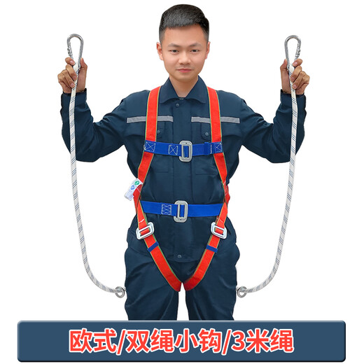 Customized full-body five-point safety belt, national standard rope for high-altitude work, wear-resistant protection, large double hook, 5-point European safety belt, five-point type 2F single small hook, 2F 2-meter rope, five-point type/double small hook/3-meter rope