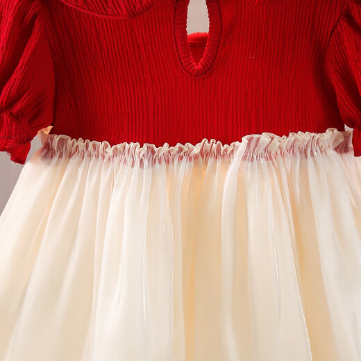 Kexin baby girl dress summer fashionable little princess dress one-year-old clothes baby dress baby girl summer dress red (short-sleeved dress) 90 size recommended 1-2 years old (height around 85)