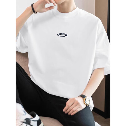 
ROMON (ROMON) 260g American heavyweight pure cotton T-shirt men's short-sleeved round neck top summer trendy cotton half-sleeved loose T-shirt T673-Narrow Blue M 115-130Jin [Jin equals 0.5 kg]