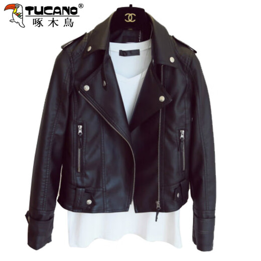 Veste en cuir de pic pour femmes 2025 printemps et automne, nouvelle veste en cuir de moto coréenne, veste en cuir grave mince avec grande taille mit petite veste noire m (95-105jin [Jin est égal à 0,5 kg]))