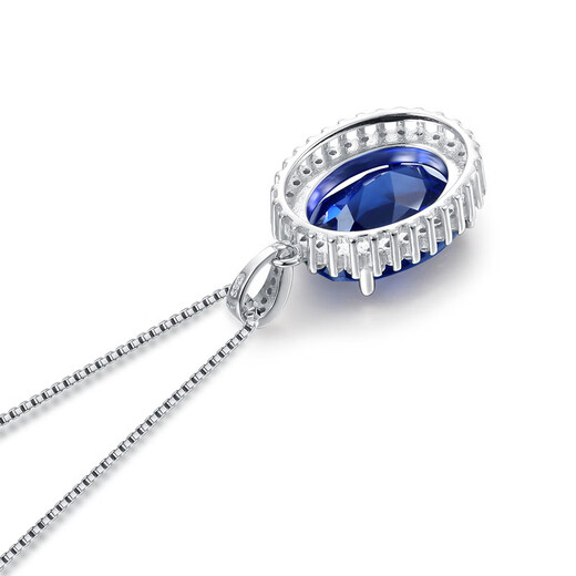 Princess Mengpao Oval Tanzanite Sapphire Necklace Pendant Children's Pendant Clavicle Sterling Silver Versatile Colored Treasure Non-fading Platinum Platinum (Main Stone 8X10mm) with Chain