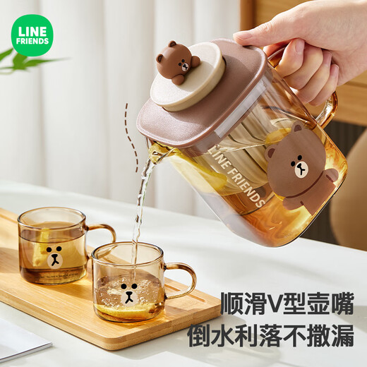 Manchaojia LINE FRIENDS Brown Bear glass cold kettle heat-resistant teapot gift set household water cup cold kettle heat-resistant and cold-resistant Brown Bear small cup-100ML