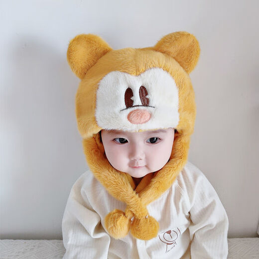 Disney Baby Hut Baby-Ohrschutz Herbst und Winter warme Frauen süßer winddes Ohrschutz Baby Dicke Plüschhut MX761-Gelbe 6 Monate bis 3 Jahre alt (46-50 cm)