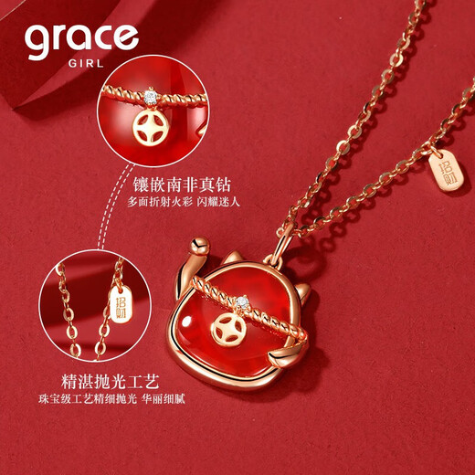 Grace Girl Diamond Lucky Cat Necklace for Women, Light Luxury, High-level Birth Year Gift for Girlfriend and Wife, Practical and Heartfelt Birthday Gift, Diamond Lucky Cat Necklace, Love Rose Gift Box
