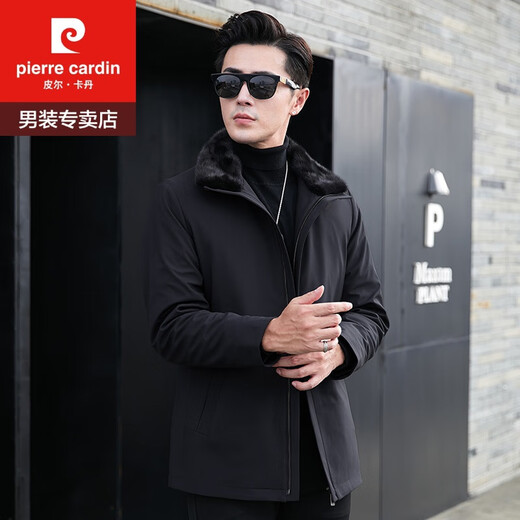 
Pierre cardin new Parka coat fur integrated men's short Haining mink liner mink Nick fur coat 236 black (black liner) 2XL
