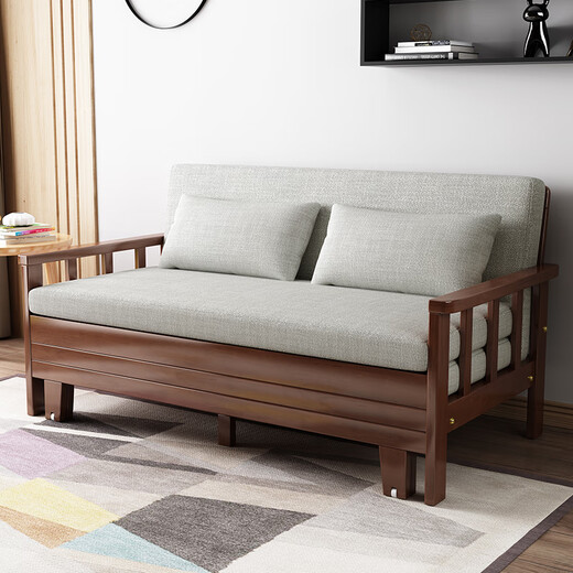 
Wooden Master simple solid wood sofa bed for small household apartment folding living room multi-function dual-purpose office balcony telescopic single bed with 1.5 m wide outer width, coconut brown cushion (please note the color of the cloth cover)