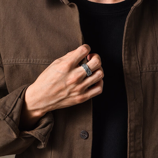 IDEAGEMER925 silver thorns cross ring men's personality retro niche design handsome and versatile boys' ring trend thorns cross ring No. 22