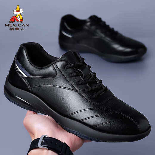 Scarecrow men's shoes 2025 new inner heightening non-slip soft sole business casual sports shoes trendy white shoes casual leather shoes for men black-no velvet 41