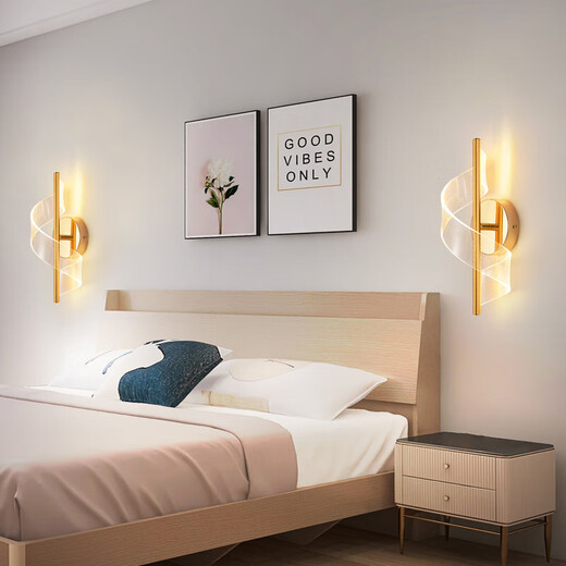 V-POWERled wall lamp light luxury modern minimalist living room background wall lamp Nordic designer Internet celebrity bedroom bedside wall lamp P725 gold_three-tone lighting 11W