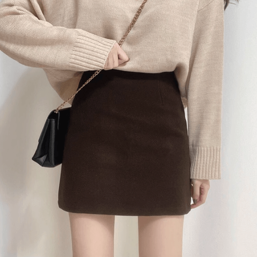 Hui Shihui Autumn Skirt Women's New 2025 Woolen Short Skirt Hip-covering Skirt High Waist A-Line Skirt Half Skirt Suit Skirt Small Woolen Short Skirt Coffee Color Including Lining M Recommended 100-110Jin Jin is equal to 0.5 kg