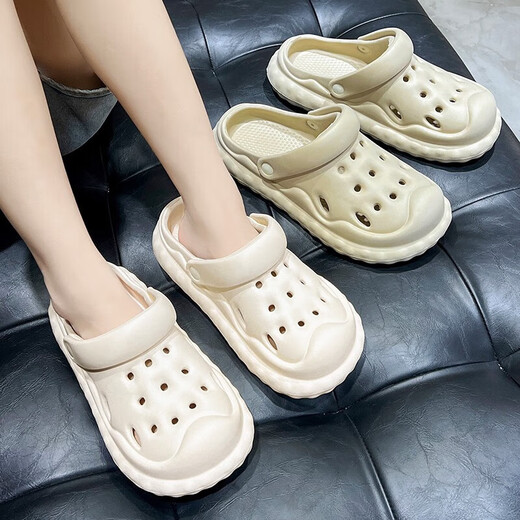 Ein Shangfen schwanger Frauen-Lochschuhe für Frauen im Sommer 2025 neuer Stil mit dicker Sohle Anti-Rutsch-Anti-Odor-Eva Beach Bag-Toe Sandalen weiß [Milchkekse] 37-38 Positive Größe (innere Länge 240 mm)