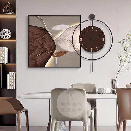 
Chengzai Shilai Operating Restaurant Decorative Painting LED Light Living Room Watch Hanging Painting Light Luxury High-end Dining Table Background Wall Murals K12808+BP59 70*70cm Painting + 60*60cm Clock (regular) Crystal porcelain aluminum alloy black frame