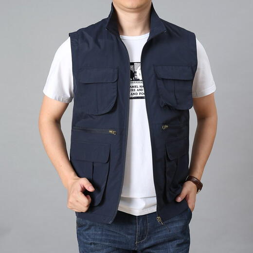JP2024春夏男装薄款马甲多口袋工装户外摄影钓鱼马夹718 军绿色 XL(适合140斤-155斤)