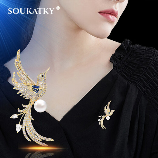 SOUKATKY light luxury brand brooch, high-end female corsage, exquisite brooch, birthday gift for wife and girlfriend, Chinese style ancient phoenix brooch, next day delivery