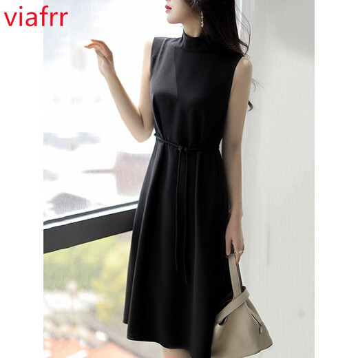 VIAFRR时尚冷淡风女装高级感高端白色无袖温柔风新款夏季设计连衣裙子女 白色 M