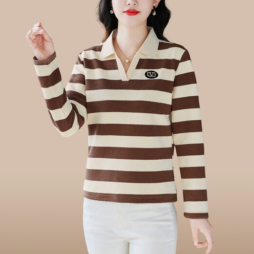 Fangluyu Langarmed T-Shirt für Frauen im Frühjahr und Herbst neuer Stil der Mutter des mittleren Alters mittleren Alters High-End-Baumwoll-Revers-Polo-Hemd Casual T-Shirt Lose T-Shirt 6636 Olive Green One Size M empfohlen, 85-95 Jin zu tragen [Jin gleich 0,5 kg]