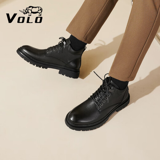 VOLO Rhino Herrenstiefel High-End-Martin-Stiefel Herren-High-Top-Schuhe plus Samt zum Warmhalten britische Freizeitstiefel dickbesohltes Lederfutter Herrenstiefel schwarz plus Samt 44