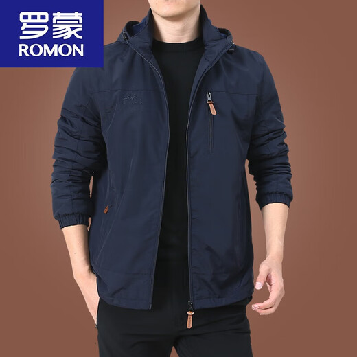 罗蒙（ROMON）冲锋.衣外套男春秋男款户外美式防风防风衣男装男士秋装运动夹克 深蓝9898 加 绒款 4XL