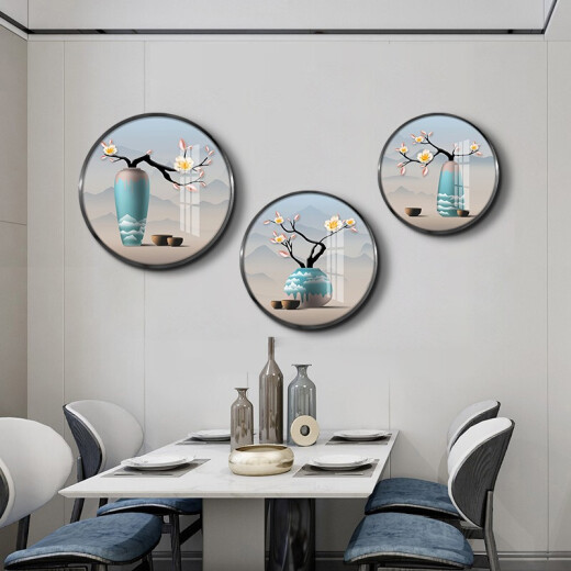 莫画泸林餐厅装饰画现代简约餐桌挂画餐厅壁画入户玄关柜高档画饭厅九鱼图 08 富贵平安11968 烤瓷镶钻-直径70-铝合金黑框