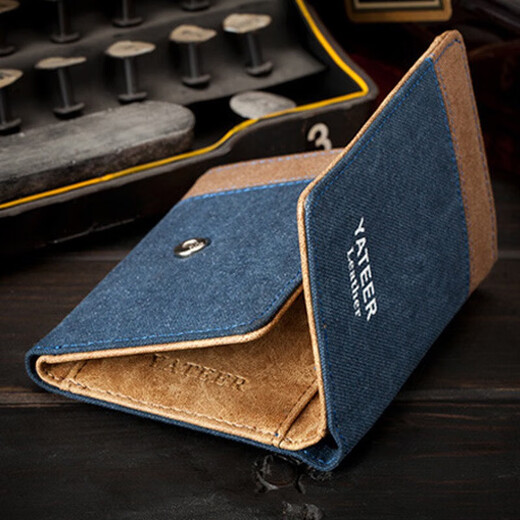 Feng Shang Canvas Wallet Men's Retro Retro Short Trespliables Denim Cambio de estudiantes Bolsa de tarjeta pequeña Minimalista Minimalista Regalos Denim 3 veces Men de billetera [azul 3 veces azul]