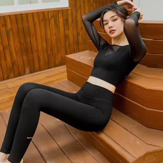 Sporn yoga clothing women's suit spring and summer new professional Pilates fitness clothing high-end sexy temperament running sports suit deep sea blue top (with chest pad) + leg shaping trousers XXL (130-145Jin Jin equals 0.5kg)