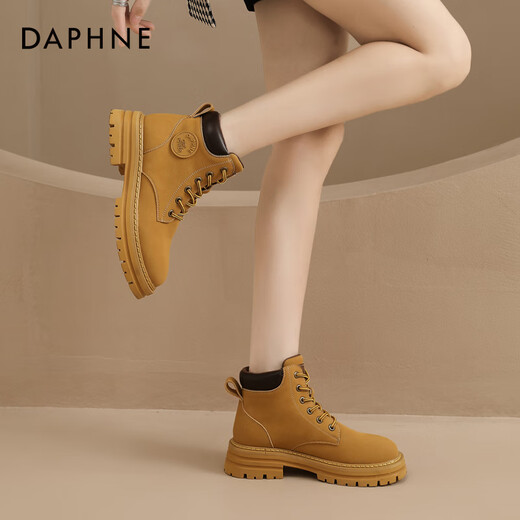 Daphne botas Martin de suela gruesa para mujeres en primavera y otoño 2023 botas de trabajo retro amarillo 38
