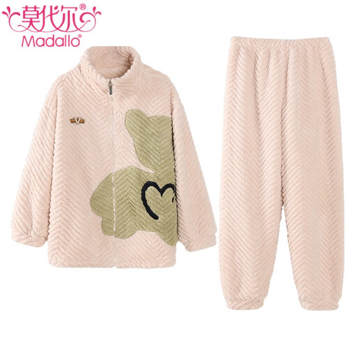 Modal autumn and winter coral velvet couple pajamas for women Korean style cute zipper cardigan home clothes men's simple casual suit CY9903 women M women