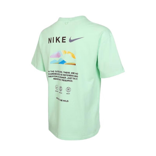 Nike (NIKE) nueva camiseta de manga corta de verano para hombre, moderna y moderna, con estampado en la espalda, cuello redondo, transpirable, deportiva y de ocio, camiseta de media manga HF6172-376 S