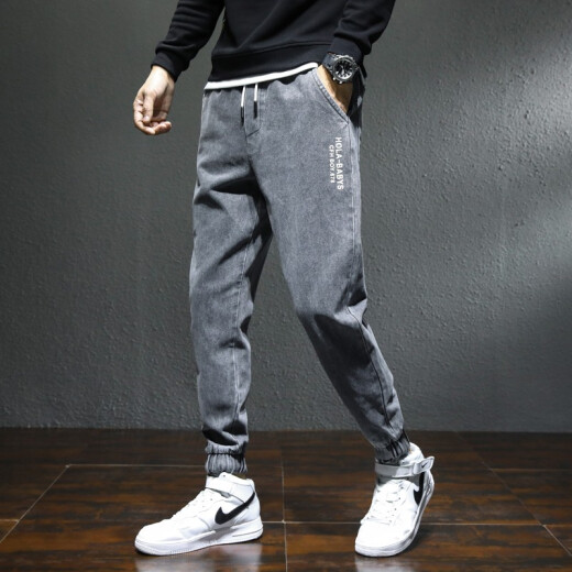 FORTEI Jeans Men's Loose Leg-tie Trendy Nine-Point Pants Versatile Sports Casual Pants Men's 805 Gray XL