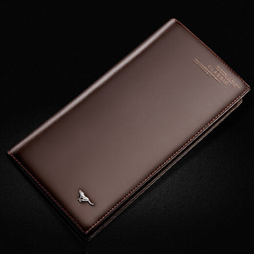 Sept wolves portefeuille long portefeuille en cuir authentique portefeuille droite pour hommes simples pure pure couche de vache de vache portefeuille en cuir souple marron en marron