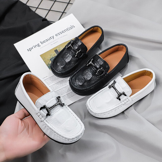 Henku Children's Leisure British Student Campus Performance pour enfants à deux couches Cowhide Soft Sole Boys Chaussures en cuir noir