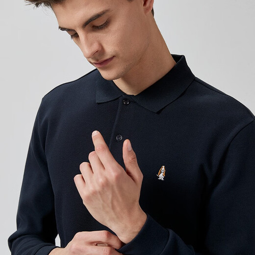 Hush Puppies men's autumn basic colorful long-sleeved POLO shirt 075 dark blue 1 M