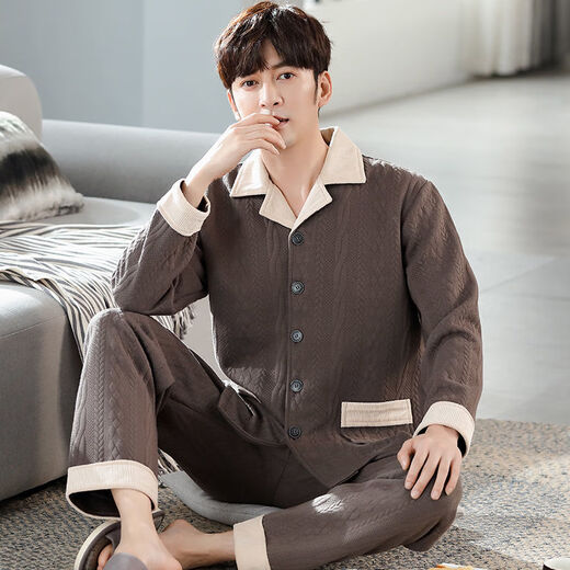 Wei Jie Pure Cotton Pyjamas für Männer im Winterherbst- und Winter-Herren-Pyjama verdickte den warmen Anzug der Zwischenschicht-Baumwollbaumwäsche mittleren Alters und ältere Männermodell P3878 Big Red Cotton L [130-155jin [Jin gleich 0,5 kg]]
