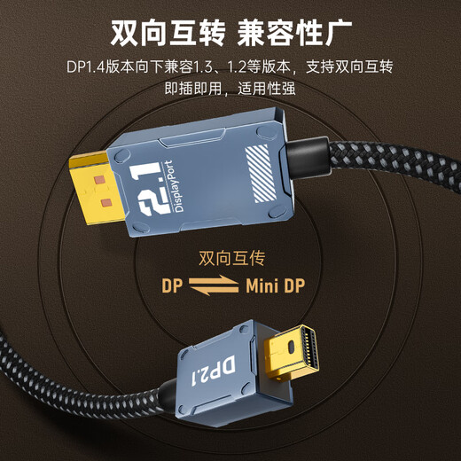 ULT-unite优籁特Mini DP转DP2.1转接线16K60Hz高清360Hz高刷电竞视频转换器苹果微软Surface电脑接显示器1米