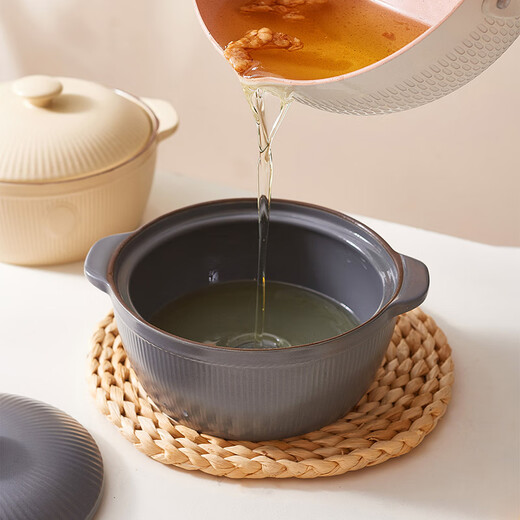 INMIND HOUSE kitchen double-eared lard jar with lid ceramic high temperature resistant non-porous oil spicy jar household large capacity oil jar lard jar - gray