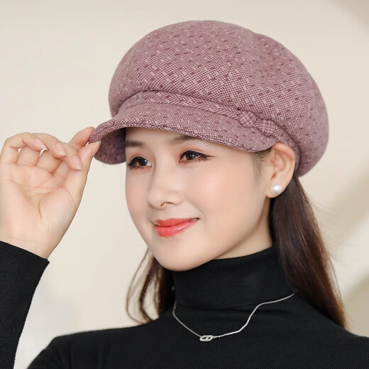 Jieyingshi spring and autumn hat women's octagonal hat Korean style woolen middle-aged and elderly mothers warm beret autumn and winter burgundy
