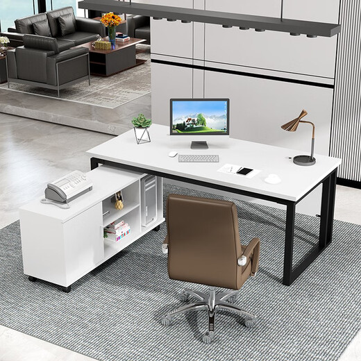 Yishangge Office Manager Desk Boss Desk Single Manager Computer Desk and Chair Combination Office Executive Desk Desk Office Furniture Black Legs + Oak Color After-Sales Guarantee 180*80 Single Table + Side Cabinet + Chair
