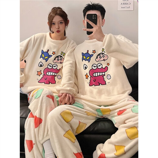 Mengdong Crayon Shin-chan pajamas for a man and a woman couple autumn and winter flannel warm coral velvet thickened cartoon home clothes TF velvet #3726# XL male size recommended 130-165 Jin Jin equals 0.5 kg