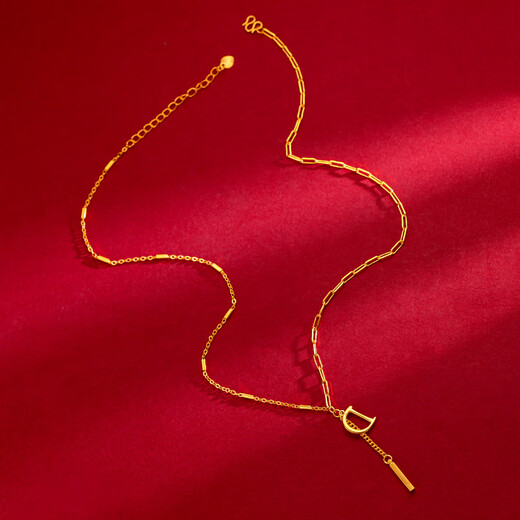 Fat Donglai quality 18K gold letter pendant gold 3D hard gold English D necklace 999 color fade connected D D word clavicle chain