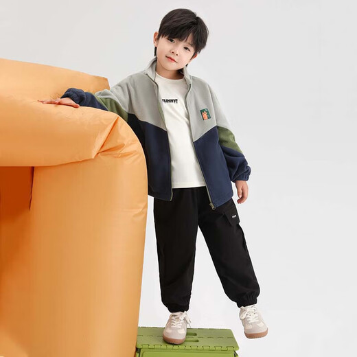 Zuoxi Boys' Polar Fleece Jacket 2025 Spring and Autumn Children's Fleece Jacket Medium and Big Children's Autumn Top Navy Blue 140