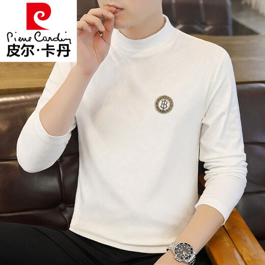 Pierre Cardin Brand Herren-langärmelige Deutsche Samt T-Shirt 2025 neuer Trend gedrucktes Sweatshirt Herbst und Winter mittelschwerer Slim Basis Brown 6630 m (90-105jin [Jin gleich 0,5 kg]))
