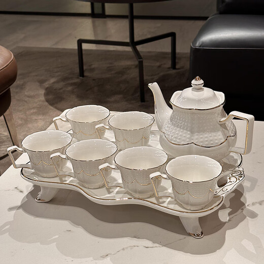 Xibaisheng Ceramic Water Cup Set Home Living Room Hospitality Cup Housewarming Gift Opening Gift High-end Gift Tea Set European Cup 8-piece Set 021 Gift Box