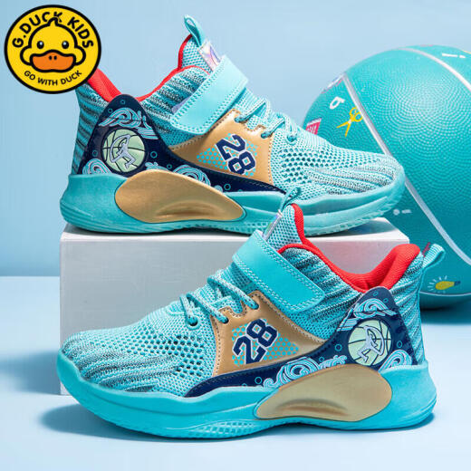 G.DUCKKIDS little yellow duck boy blue basketball shoes summer mesh breathable sports shoes medium-sized children little boy student training sneakers 2M719 black purple welfare size 32 size/inner length 20.3CM suitable for foot length 19.3CM