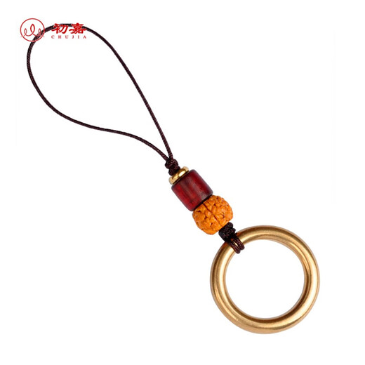 Chujia pure brass ring mobile phone ring buckle metal universal dust plug pendant USB pendant anti-lost lanyard handmade jewelry green agate peace ring