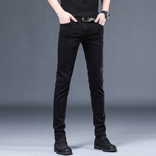 Romon Ice Oxygen Bar does not fade black jeans men's slim-fitting trend 2025 summer elastic small feet casual trousers 1048 black gray small feet size 30